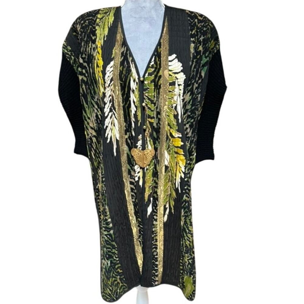 Vintage 1980s‎ Kaneko Art-to-Wear Kimono Jacket Black Gold Metal Clasp, OS